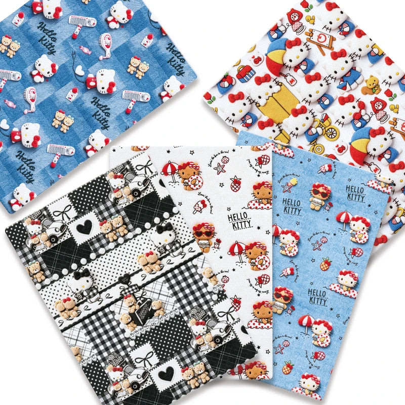 serviettes hello kitty patchwork coton polyester bleu blanc rouge jaune enfantines decoratives opaques