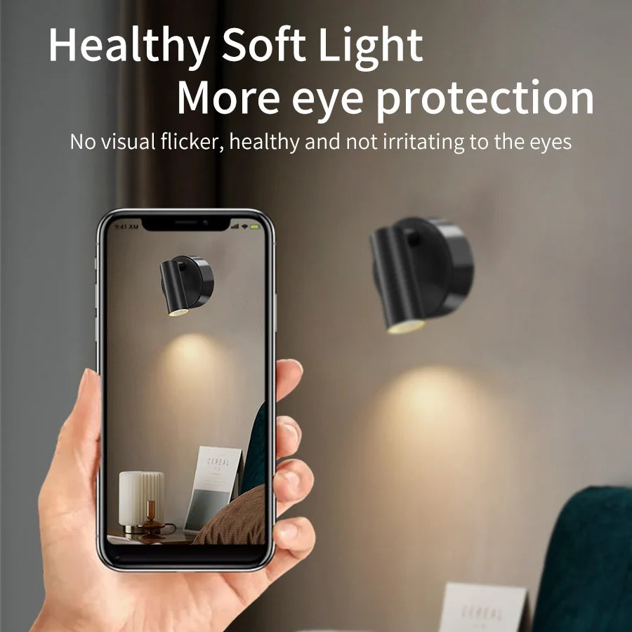 lampe murale led rechargeable noir blanc tactile moderne minimaliste adhésive sans fil adjustable