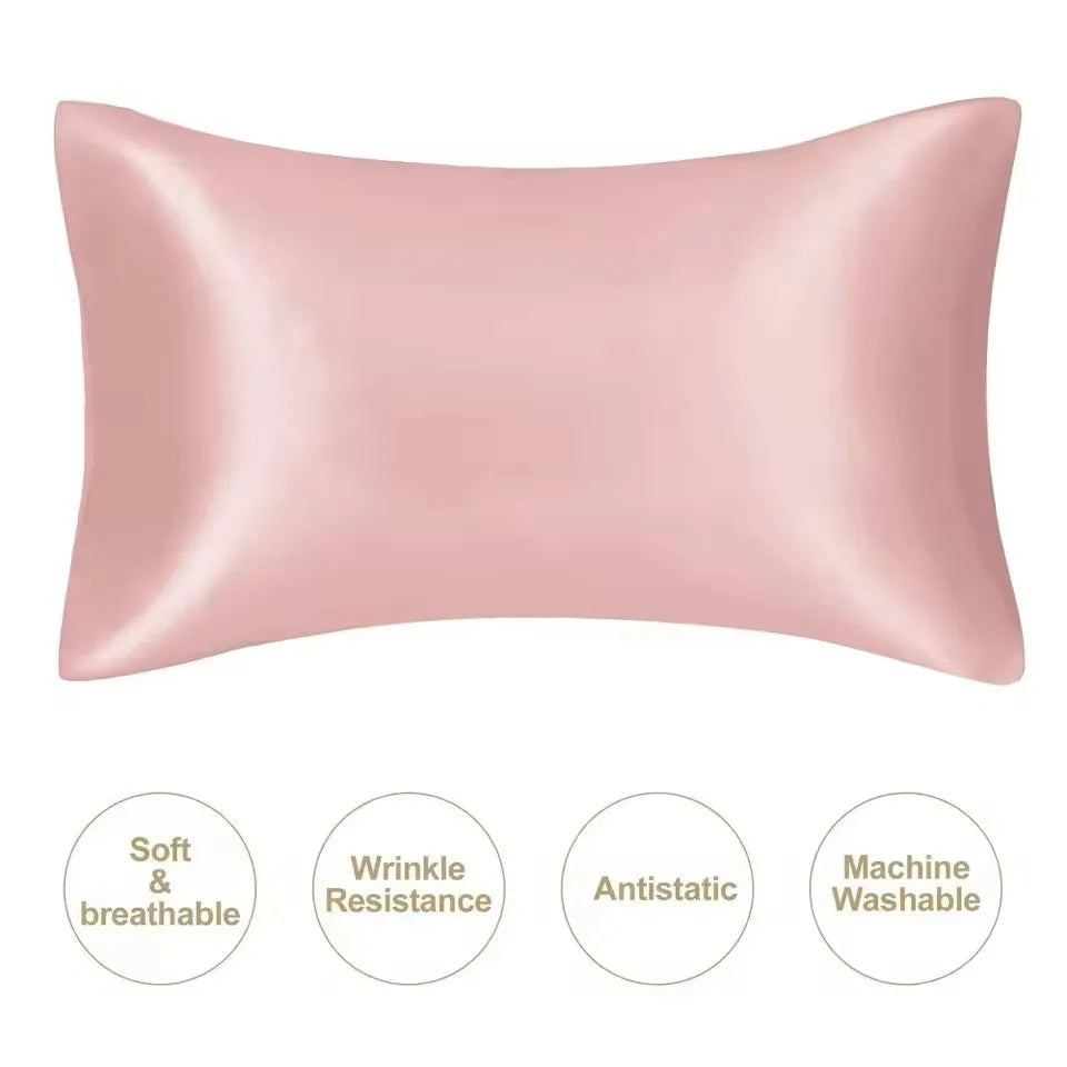 protège oreiller satin rose pâle moderne confortable lit soie douce lisse opaque couple beauté