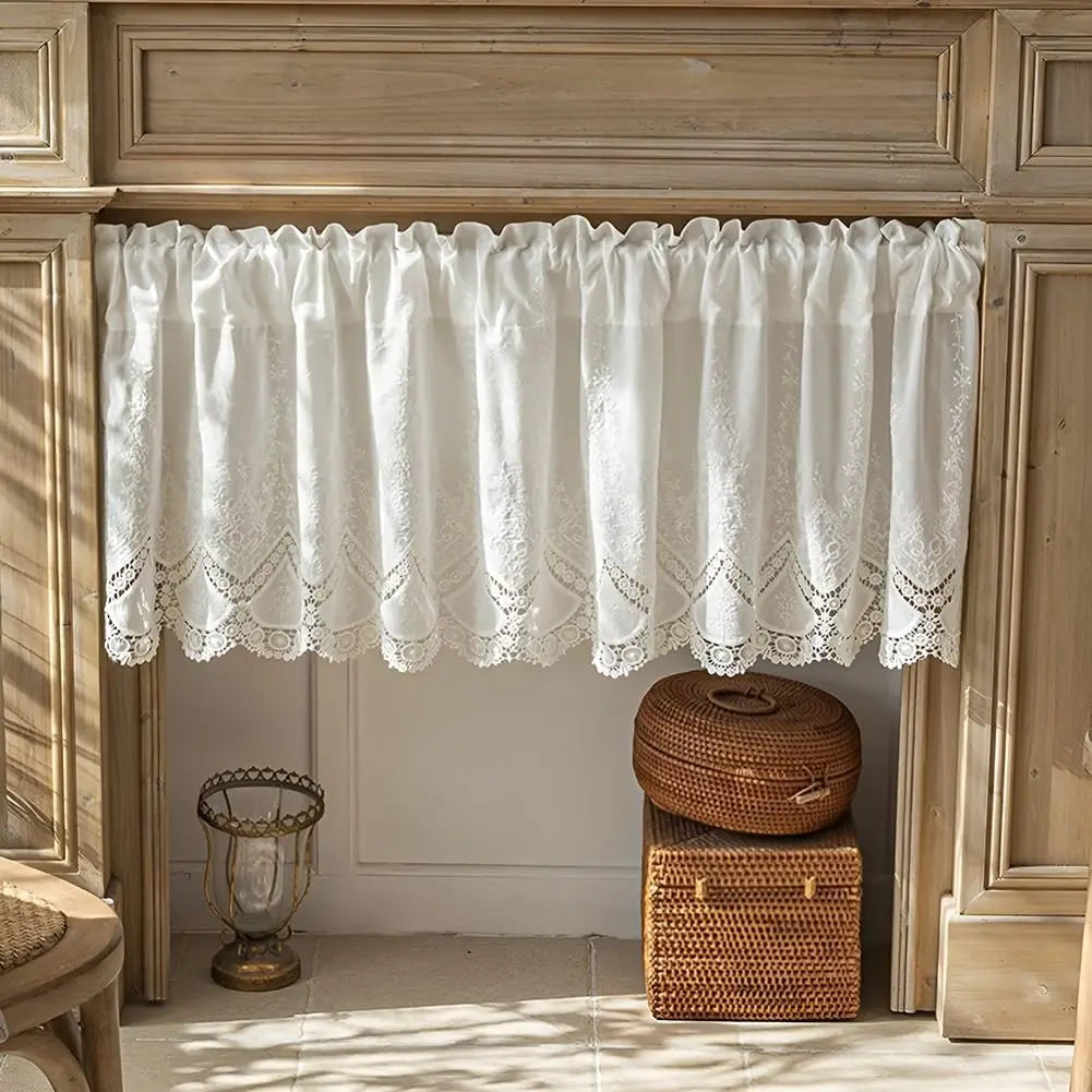 rideau blanc dentelle floral coton semi transparent rustique 100cm110cm chambre cuisineôtel