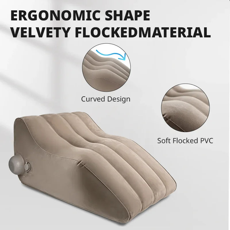 coussin gonflable ergonomique velouté beige antidérapant fibre polyester coton pompe air inclusion pvc assistance