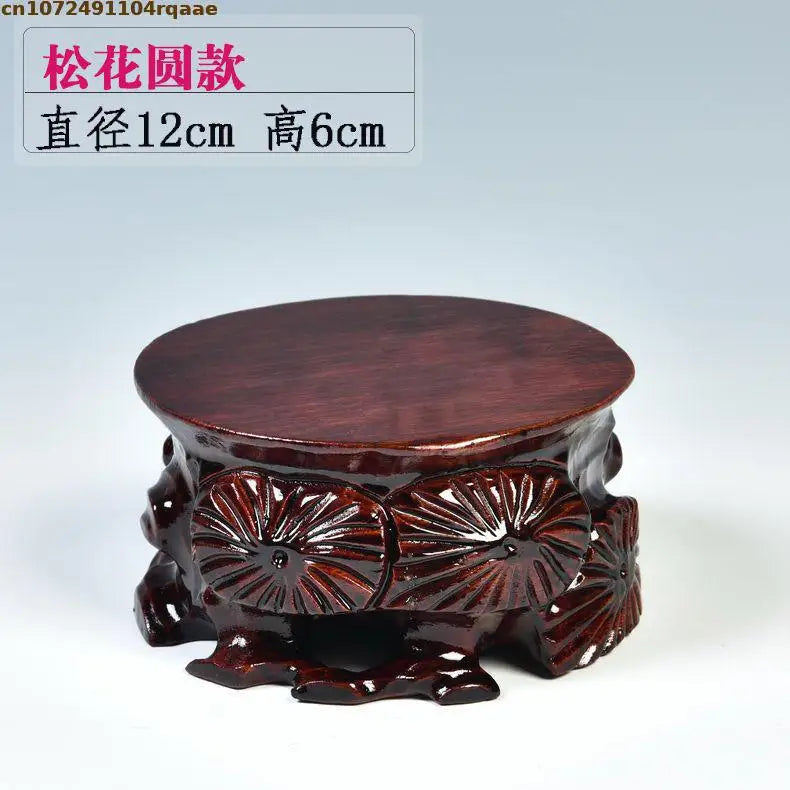 support décoratif bois sculpté floral artisanal marron foncé vase théière statue bouddha décoration intérieure