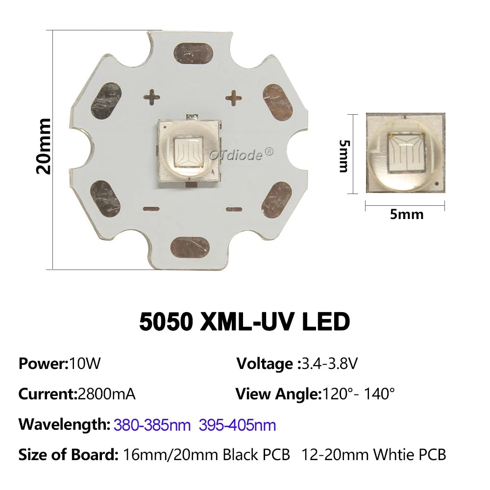 diodes led uv blanc noir 365nm 395nm pcb 16mm 20mm modernes technologiques