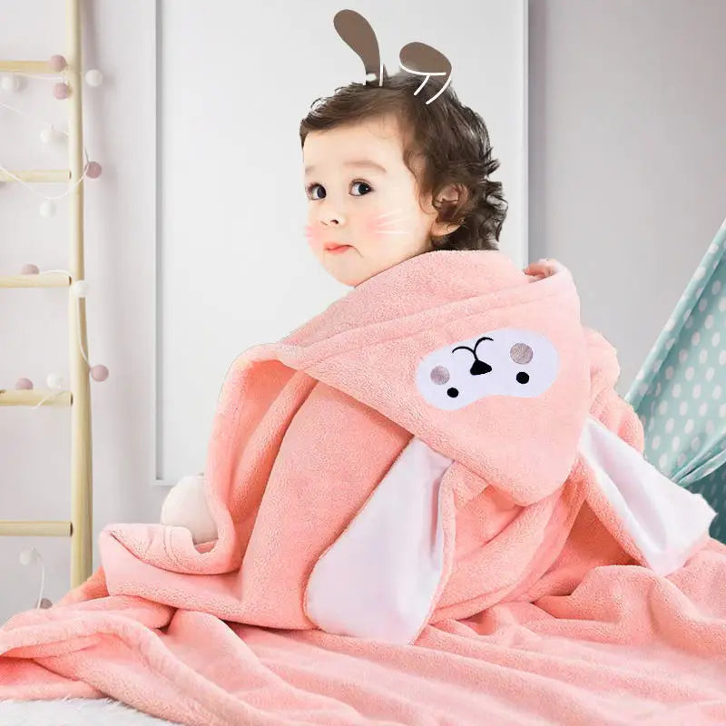 robe bain bébé douce oreilles lapin motif visage animal brodé pastel bleu rose confortable