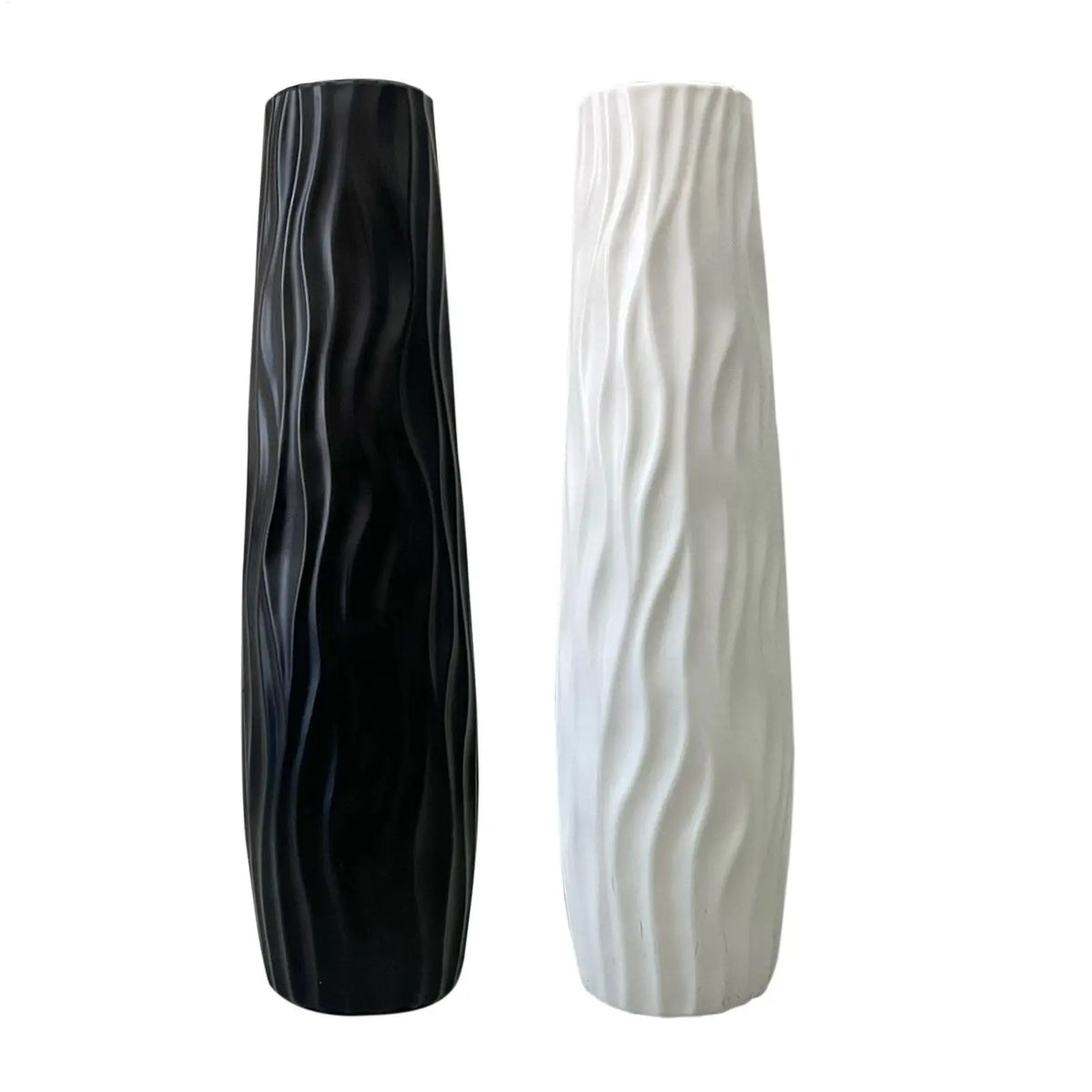 vases decoratifs blanc noir texturés ondulés moderne plumes paon lotus sèches