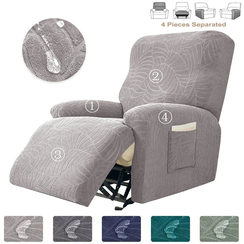 housse fauteuil relax inclinable feuilles imprimées gris clair moderne adhésif lavable printemps été