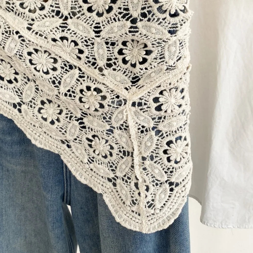 écharpe vintage élégante dentelle noire blanche motifs floraux polyester unisexe