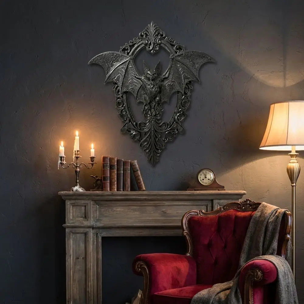 plaque murale gothique chauve souris relief floral noir decor chambre sombre
