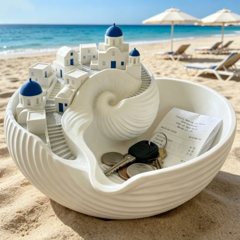 boîte rangement blanche coquillage motifs géométriques moderne minimaliste bijoux clés monnaie porte cartes ornement