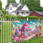 décoration murale fond scène mariage anniversaire thème sucré bonbons cupcakes rose bleu blanc