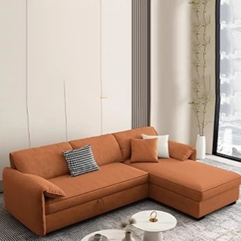 canapé lit pliable moderne beige motif géométrique coussins décoratifs latex confortable salon chambre sofaversible