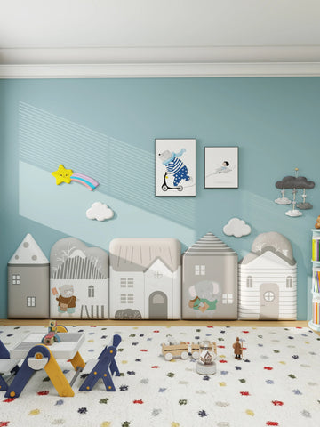 planches décoration murale adhésives maisons animaux bébé moderne géométrique beige orange gris blanc