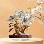 vase decoratif moderne fleur blanche taches dorées feuilles vertes beige deco salon