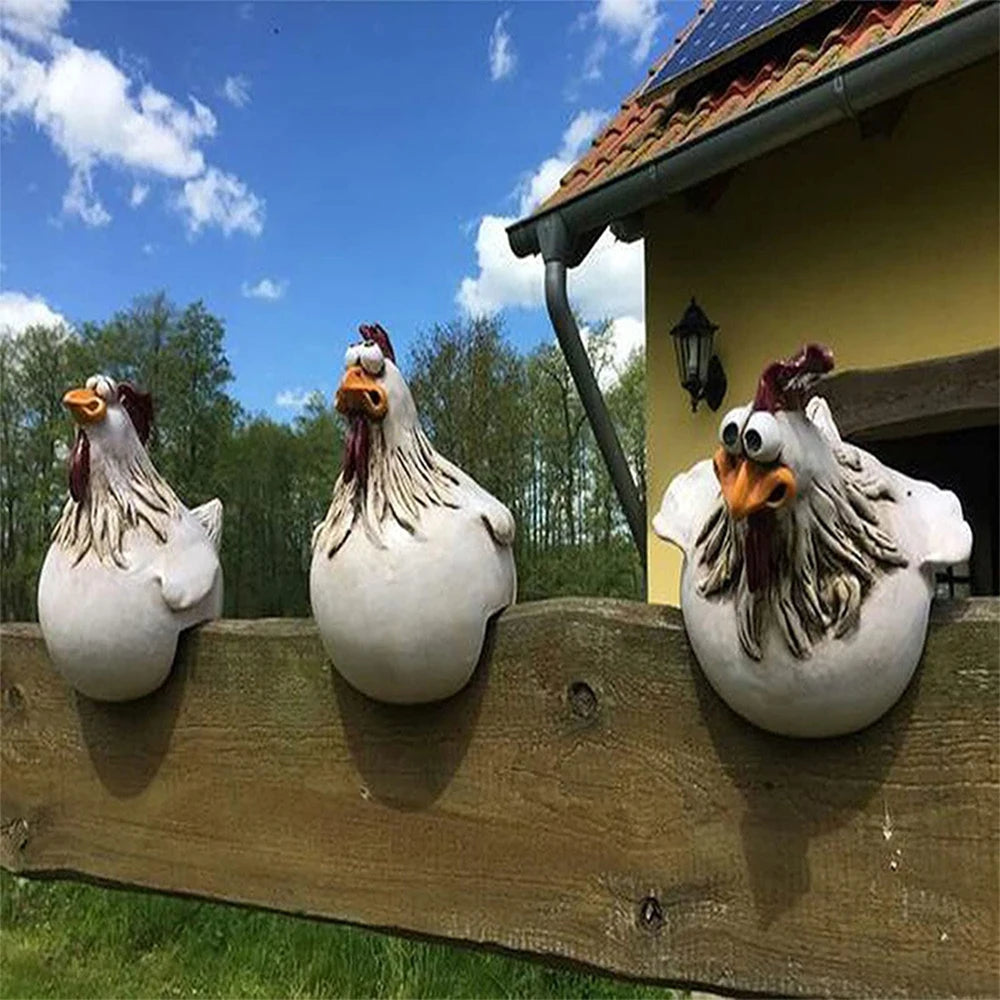statuette poule blanche résine ornement décoration jardin rustique humoristiqueextérieur blanc orange marron