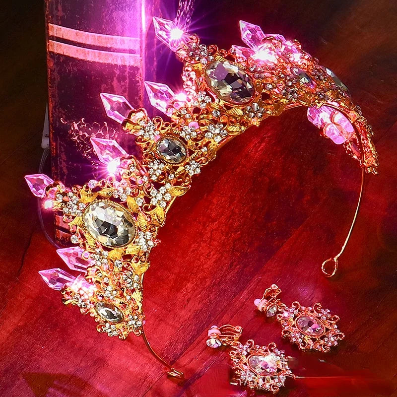 couronne baroque ornements diamants boucles oreilles cristaux multicolores occasion fête mariage anniversaire