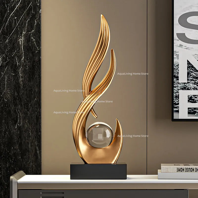 sculpture décorative résine blanche or contemporaine cristal transparent base opaque minimaliste fixée plateau