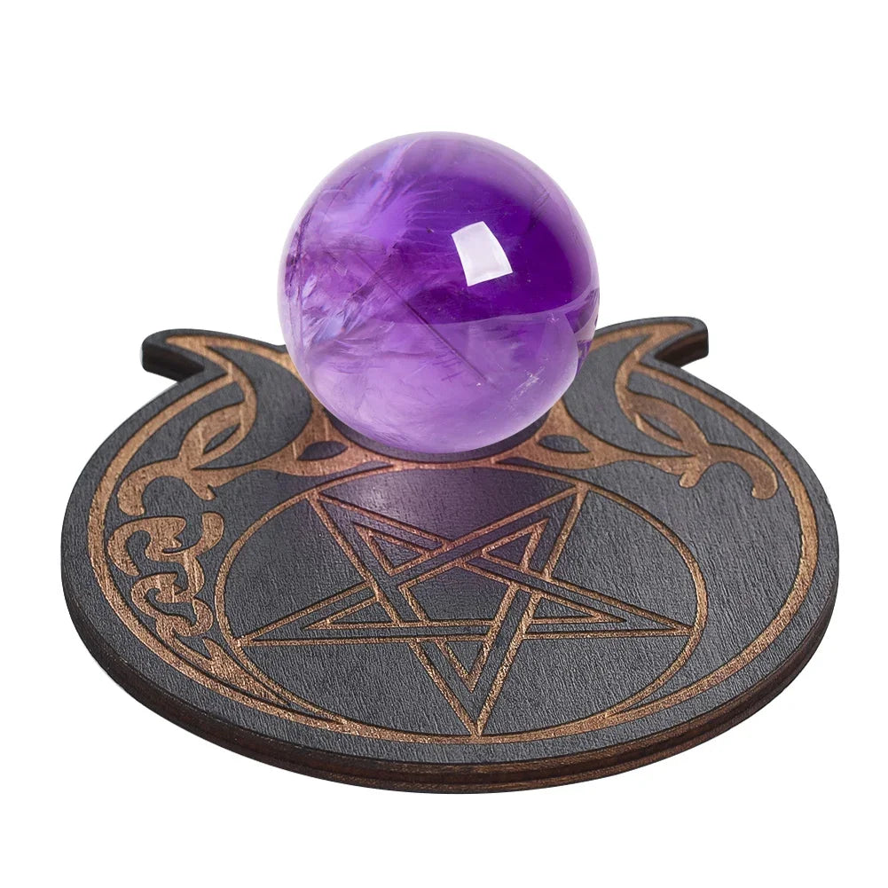 support bijou noir pentagramme motifs floraux artisanal gothique trou central decoration bois moderne