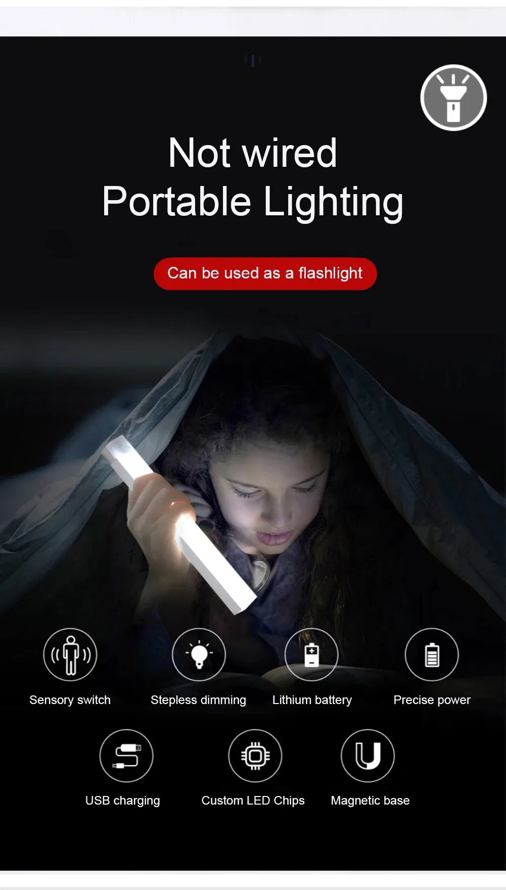 lampe mouvement led rechargeable détecteur présence induction cuisine chambre camping