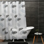 rideau douche moderne feuilles palmier blanc gris noir translucide 240cm anneaux