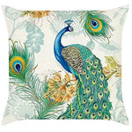 taie d'oreiller lin imprimé plumes paon moderne bleu vert doré coussin carré fixé