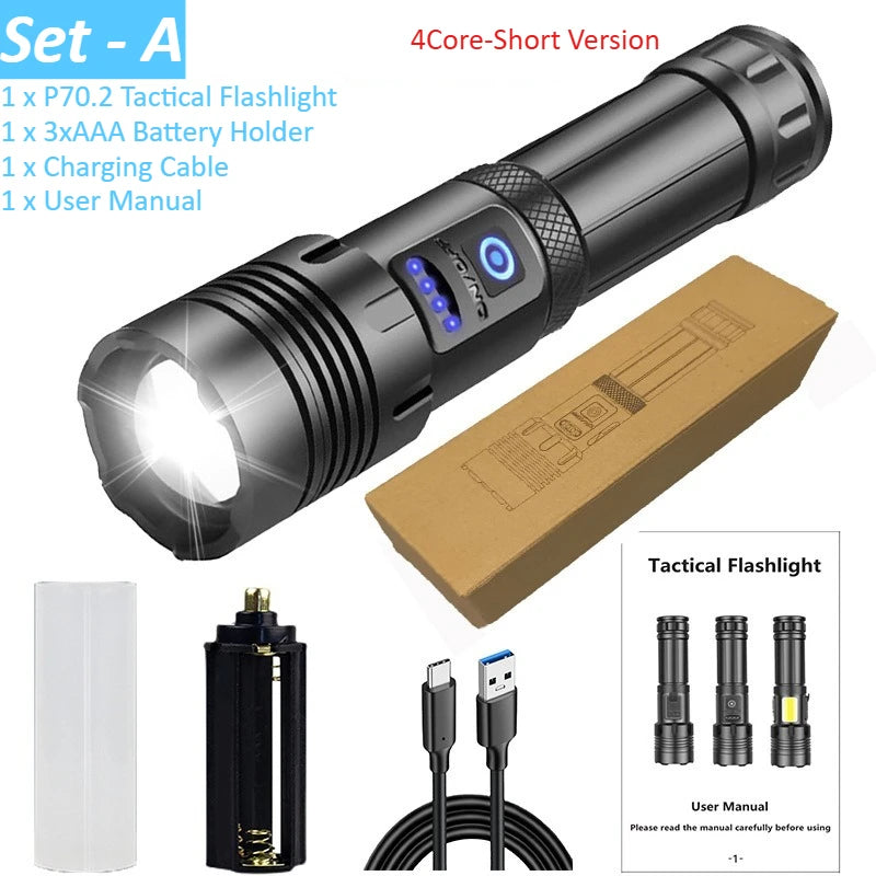 lampe torche rechargeable 15000mAh LED 2300lm zoomable USB moderne résistante autodéfense banque alimentation