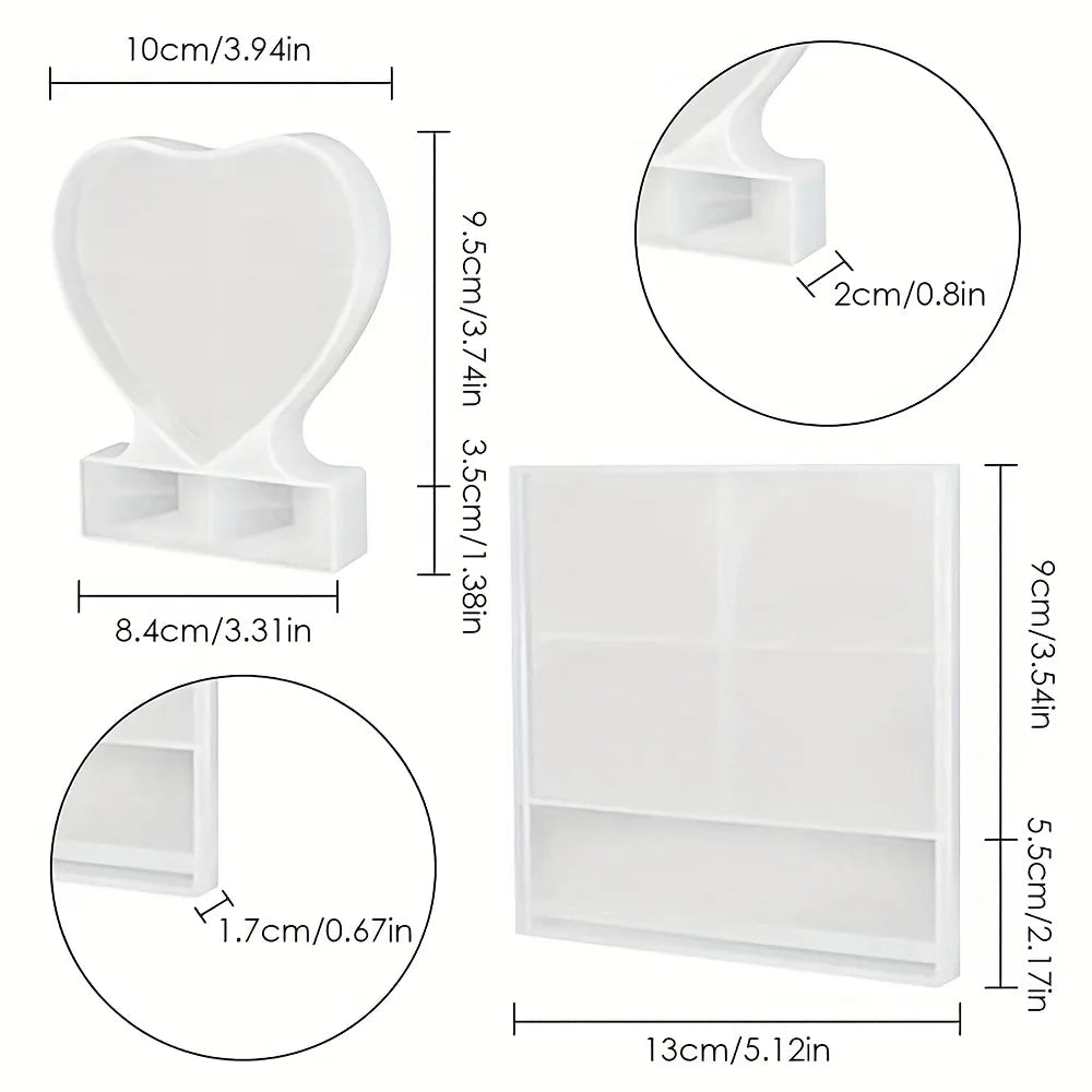 moules silicone résine cadre photo forme cœur rectangle décoratif paillettes motifs floraux