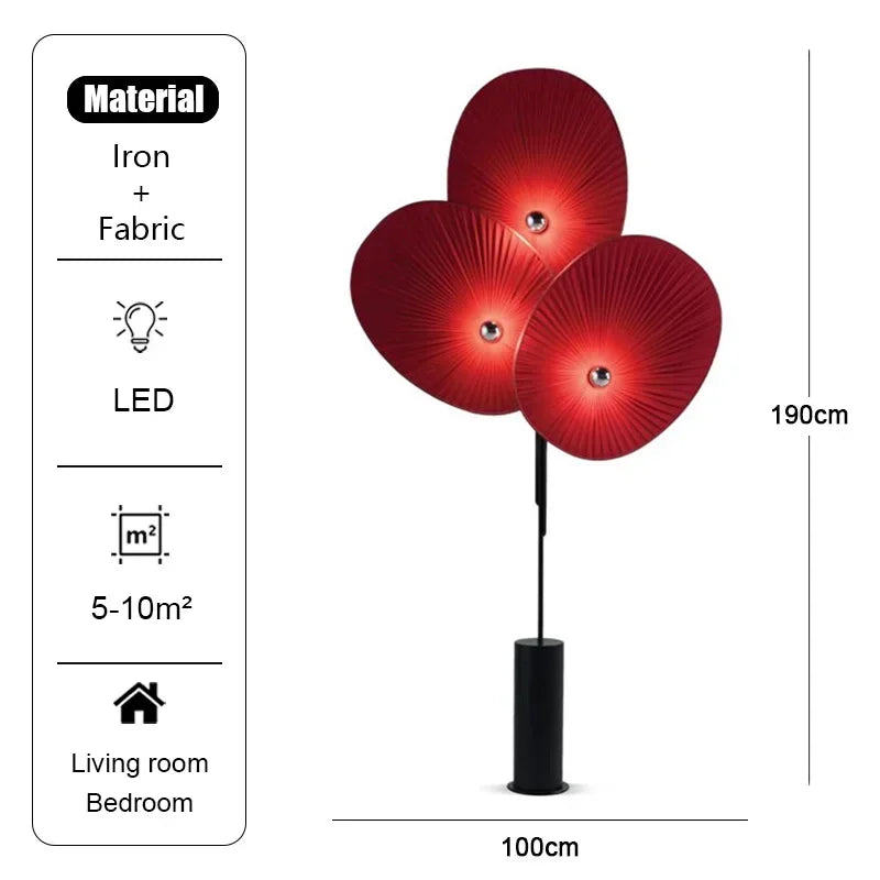 lampe sol rouge plissée moderne interrupteur tactile industriel led 15w base stable