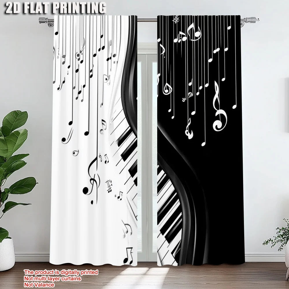 rideau noir blanc notes musicales piano moderne graphique décoration mur opaque polyester pièces