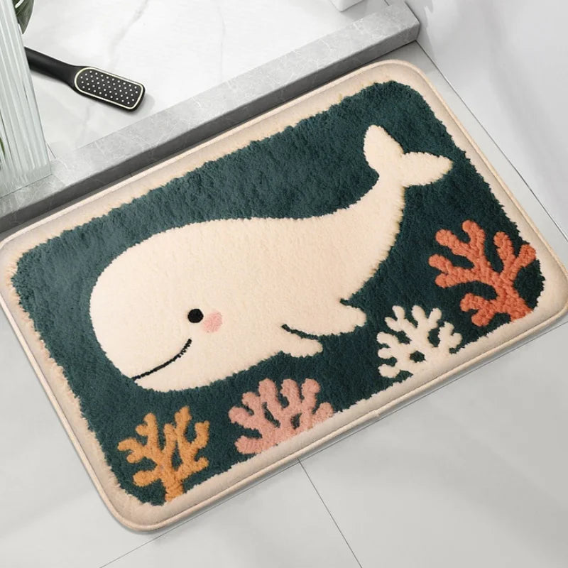tapis sol moderne baleine souriante coraux vague 40x60cm 50x80cm 60x90cm 80x120cm