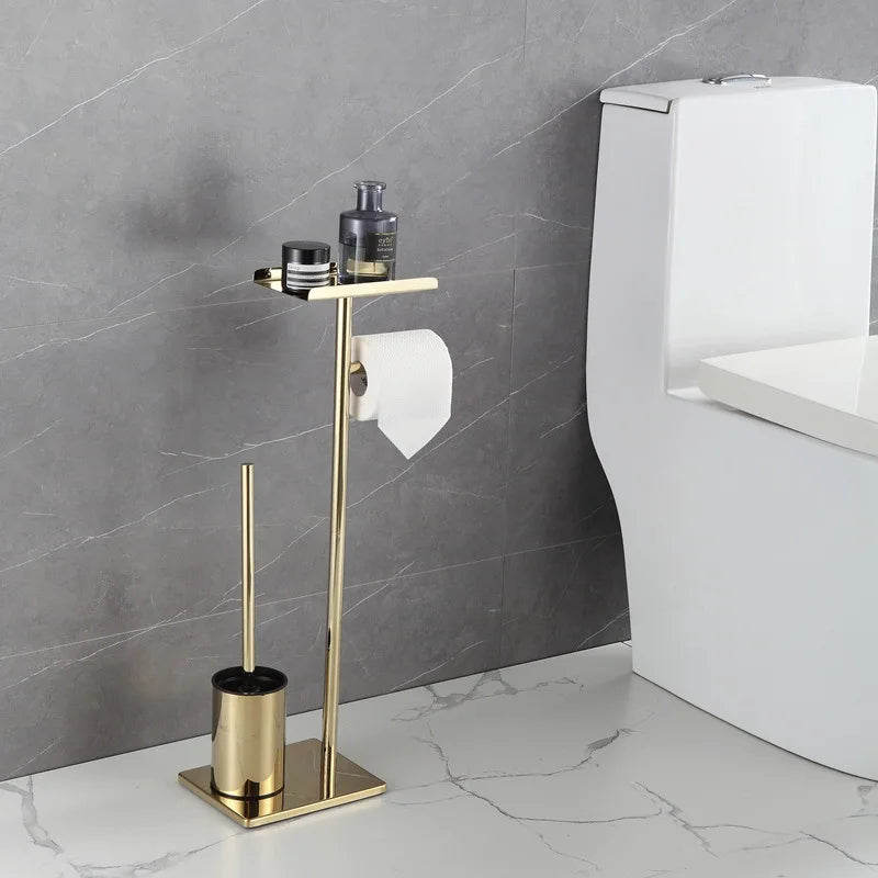 support papier toilette moderne brosse wc intégrée or argent noir