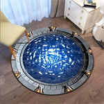 tapis rond moderne antidérapant polyester bleu gris noir texture métal motifs géométriques salon chambre