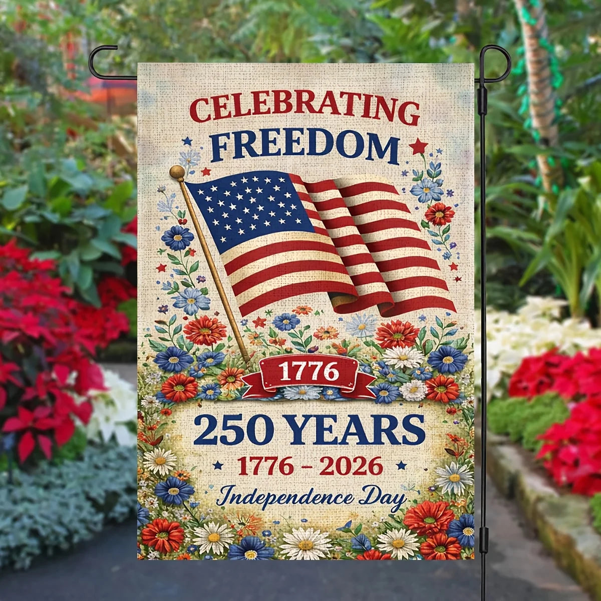 drapeau jardin fleuri vintage multicolore rouge blanc bleu 45x30cm crochet textes patriotiques