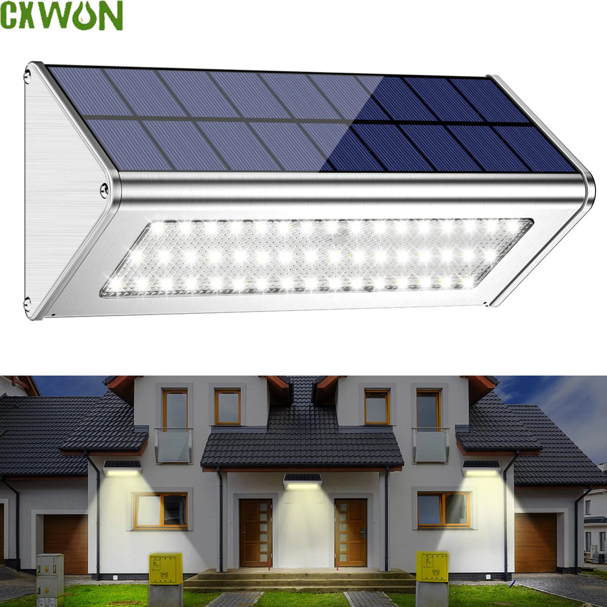 lampe solaire radar mouvement led argent noir moderne extérieure autonomie ip65