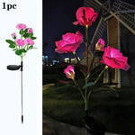 décoration extérieure moderne bouquet lumineux roses artificielles rouge rose jaune bleu blanc patio jardin