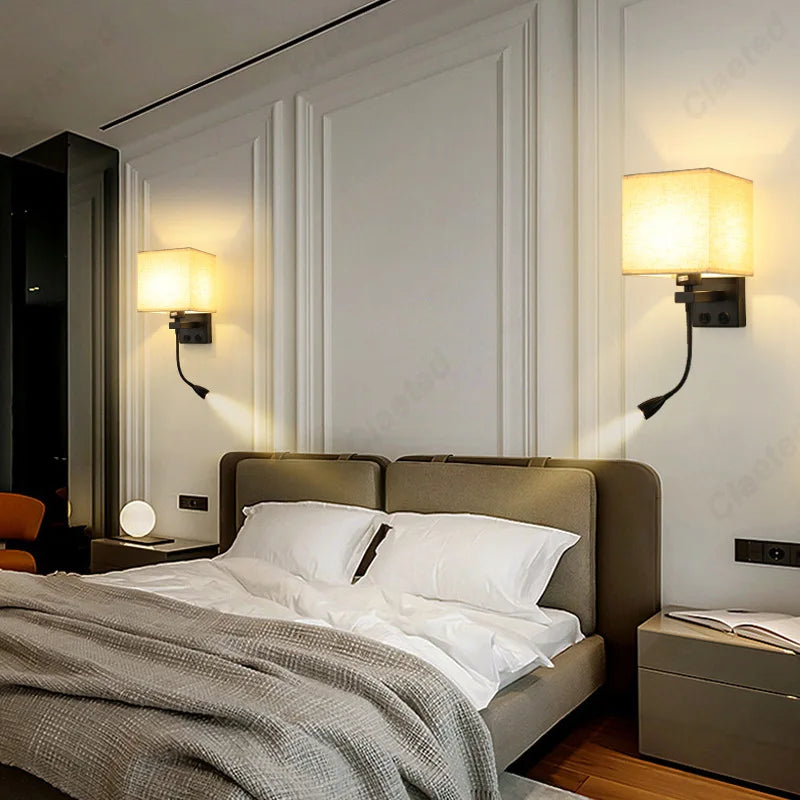 lampe murale led noir beige moderne interrupteur recharge usb angle réglable chambre cuisine