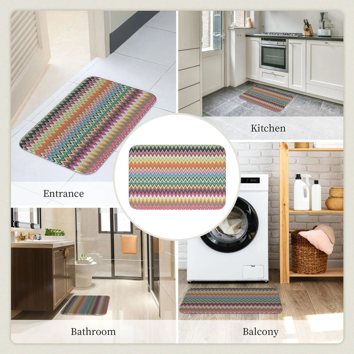 tapis moderne multicolore zigzag antidérapant polyester extérieur intérieur bain chambre