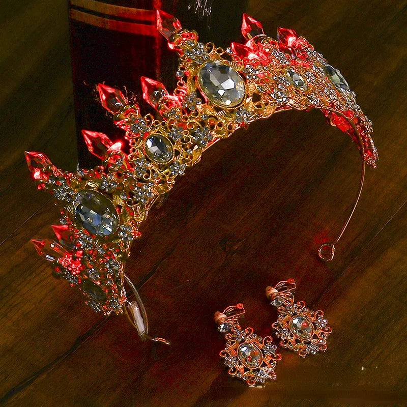 couronne baroque ornements diamants boucles oreilles cristaux multicolores occasion fête mariage anniversaire