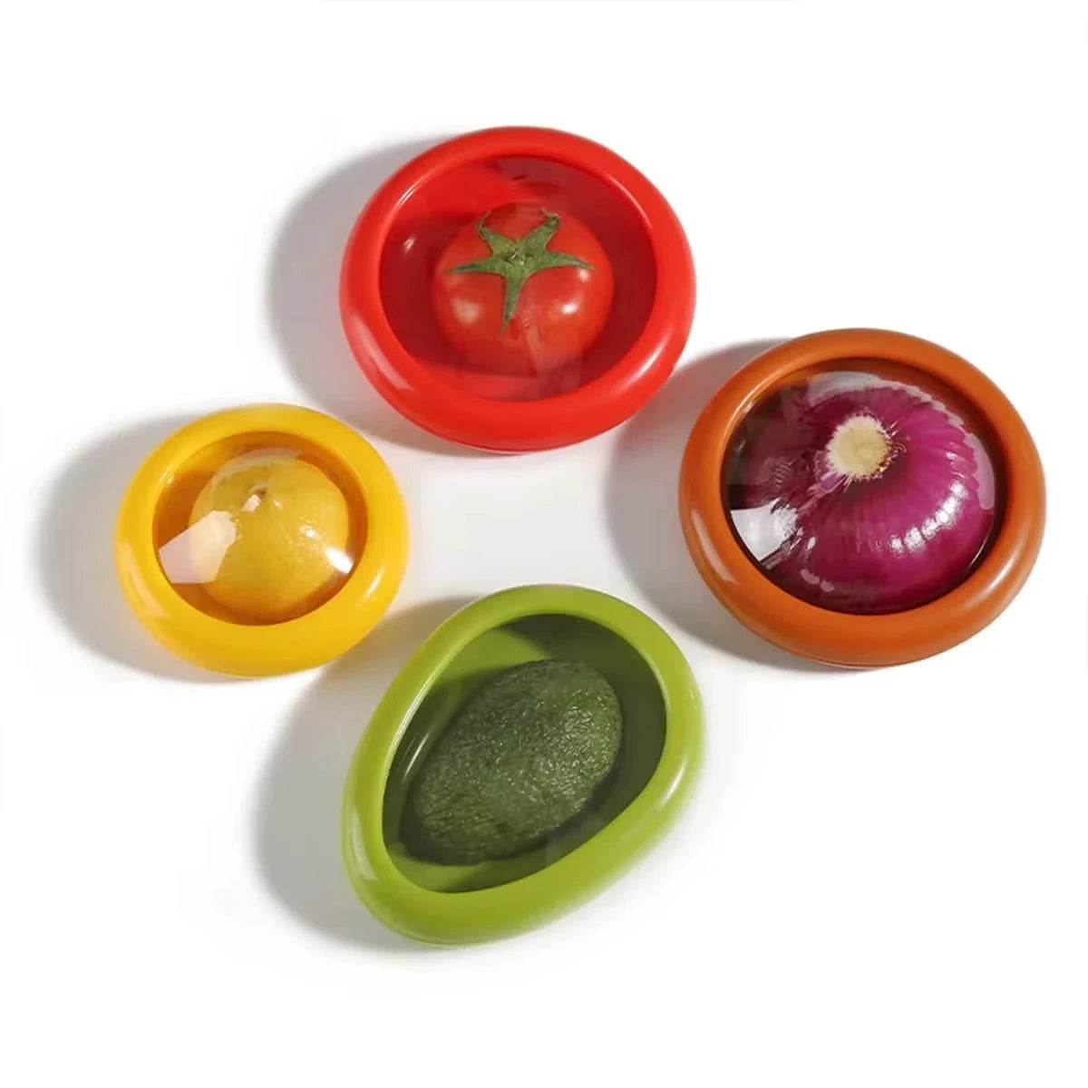 boîtes conservation alimentaire transparentes modernes respectueuses l'environnement couleurs vert jaune rouge adhésif