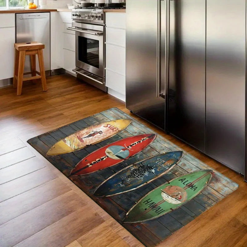 tapis multicolore surf vintage hawaii aloha salon moderne polypropylène polyester 50x80cm 50x150cm