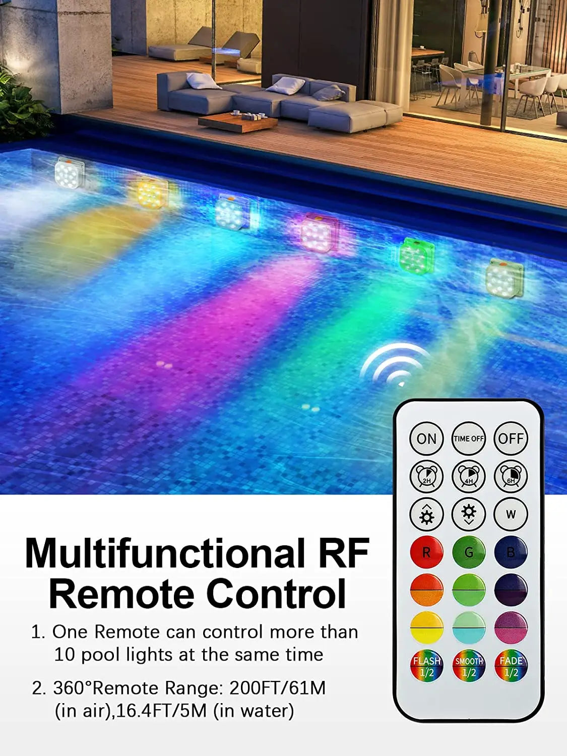 lumière sous marine led piscine color changing télécommande autonome blanc rouge vert bleu moderne
