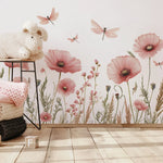 autocollants muraux fleurs roses dragonflies feuilles décoration murale intérieure pvc autoadhésifs naturel pastoral 54cm