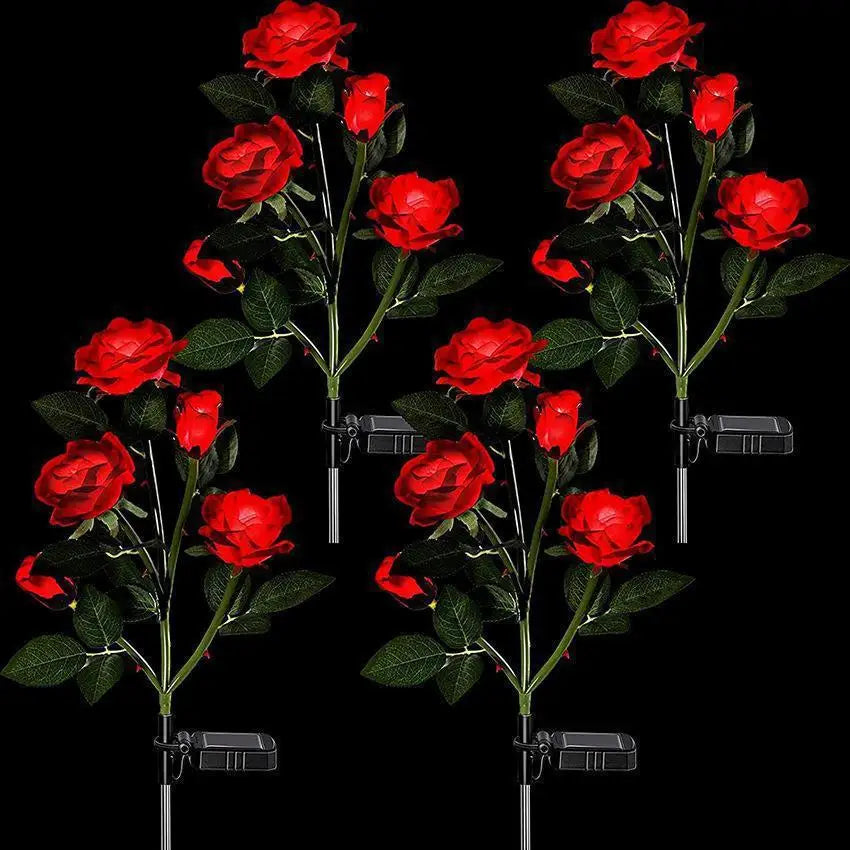 décoration extérieure fleurs artificielles lumineuses rose rouge bleu jaune blanches moderne clips solaires tiges