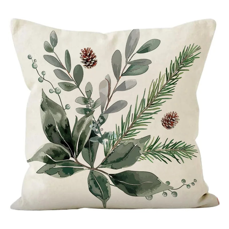 housse coussin polyester zip motif végétal feuilles vertes branches 45x45cm chambre salon