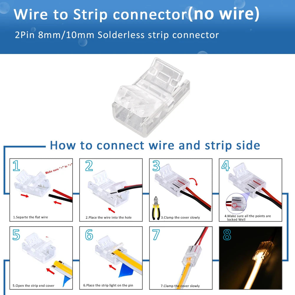 connecteurs led rubans flexibles transparents clips broches 12v 24v certifiés ul rohs