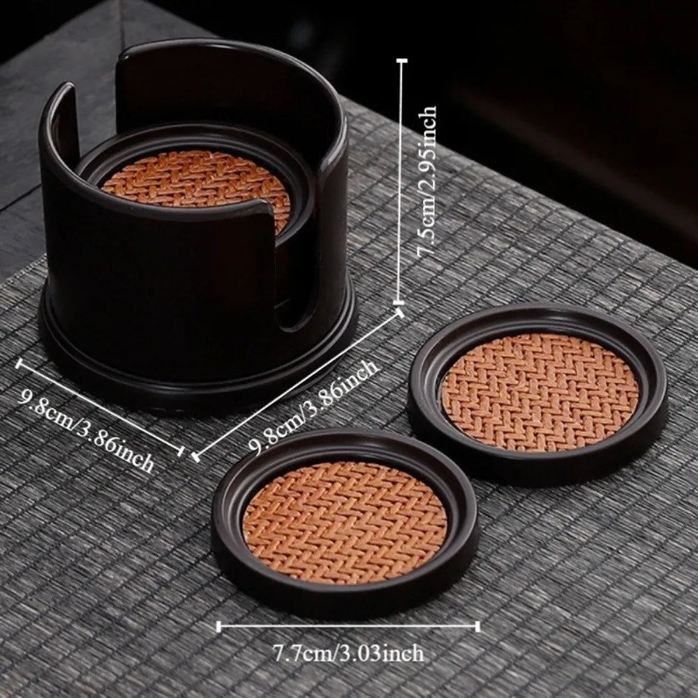 coasters marron tissu tressé moderne adhésif set rangement pièces minimaliste