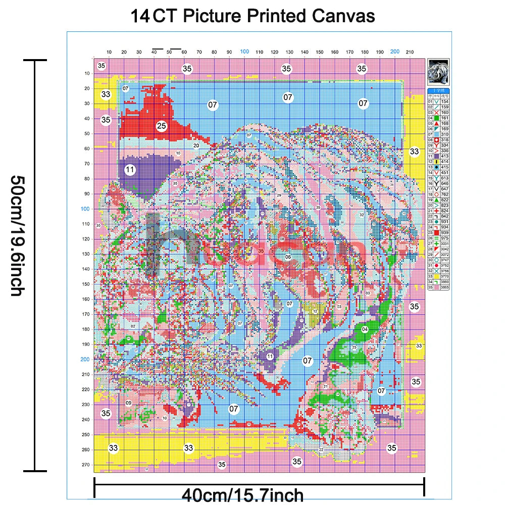 broderie tigre blanc toile coton 11CT 14CT 20x30cm 30x40cm 40x50cm 50x70cm fil éco aiguille