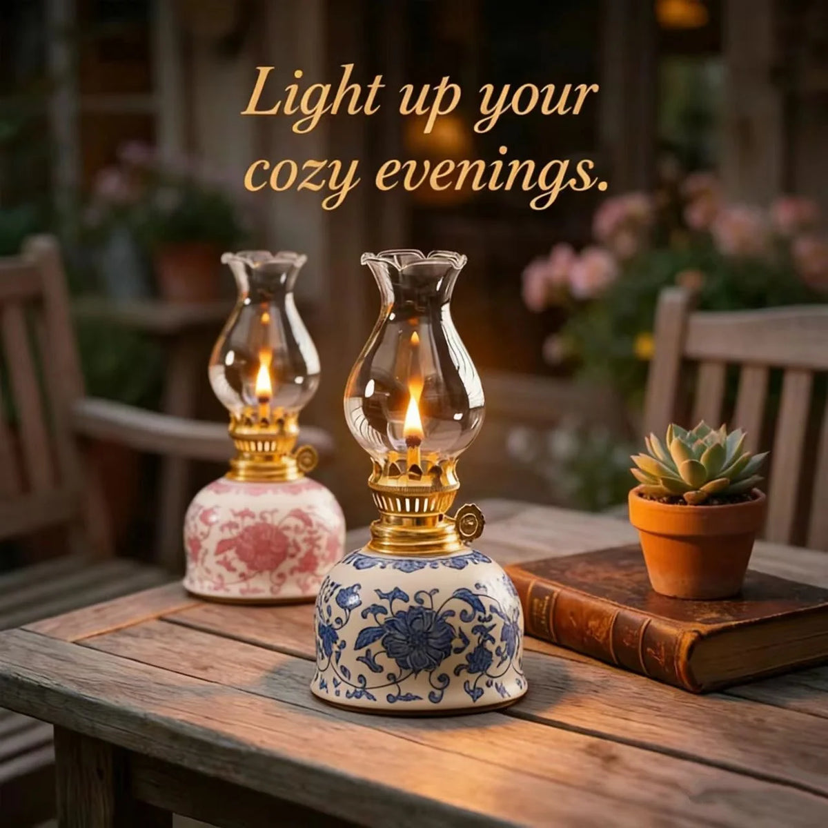 miniature lampe huile céramique fleurs motifs floraux verre transparent vintage blanc bleu rouge doré