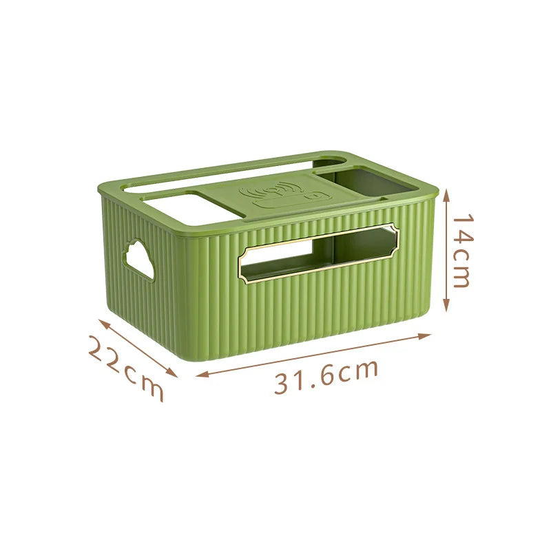 boîte rangement routeur décodeur tv gestion câbles organisateur moderne vert beige épuré