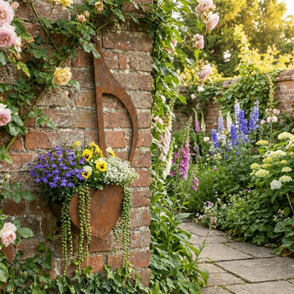 décoration murale forme clé sol métal vieilli pot fleurs rustique chambre adultère