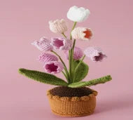 décoration maison bouquet fleurs crochetées pots couleur rose fleur miniature décorative champêtre artisanal